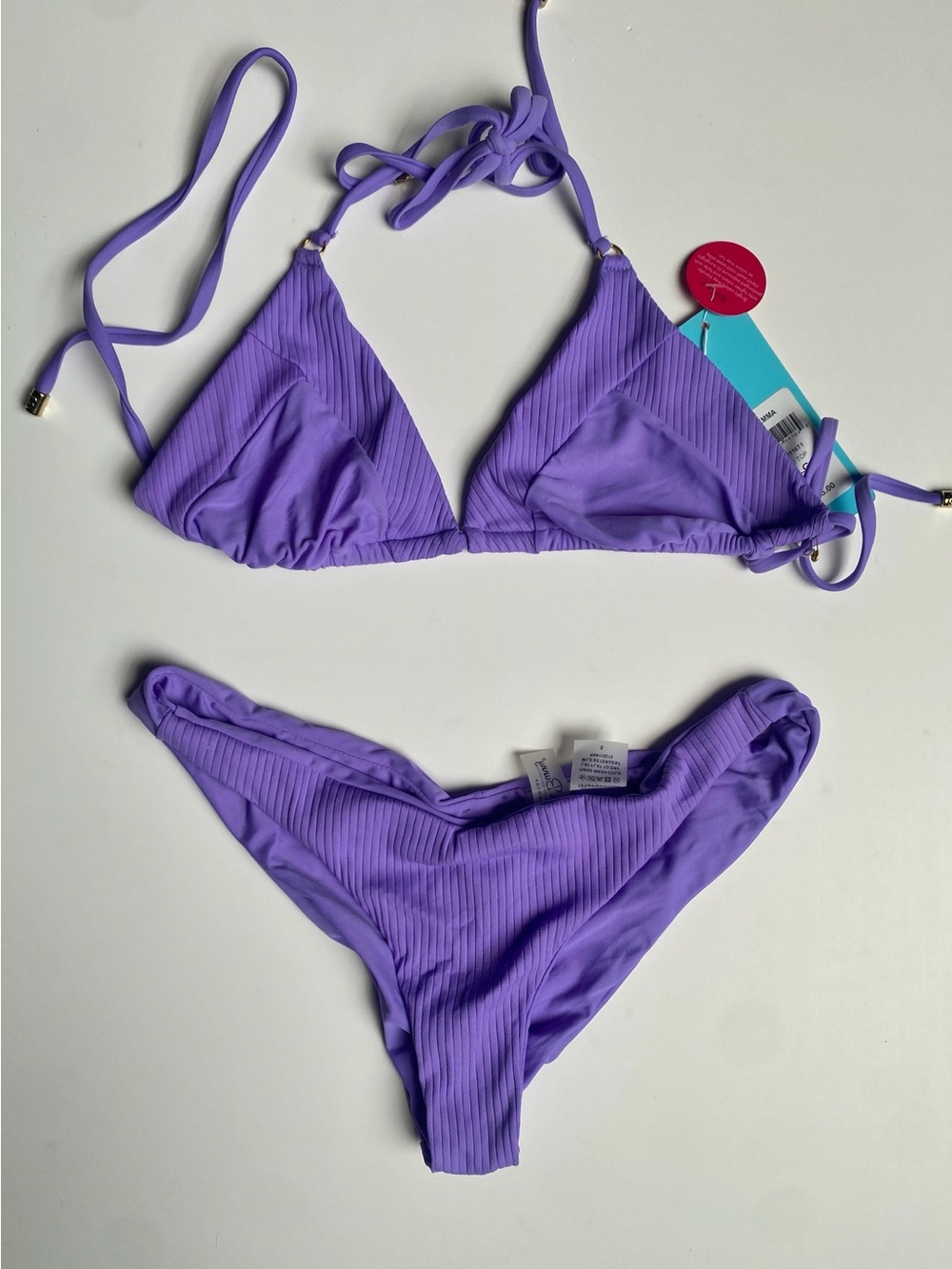Beach Bunny Lavender Ribbed Triangle Bikini Set small bottoms large top